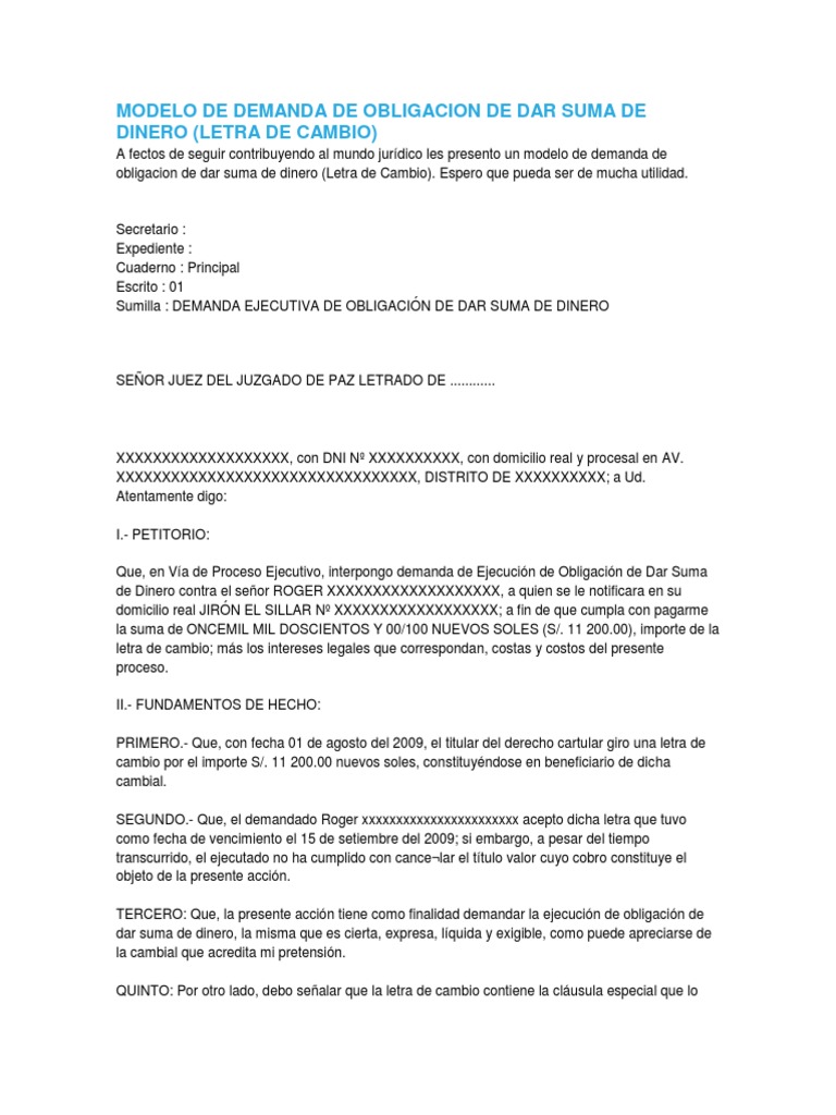 Modelo de demanda proceso ejecutivo