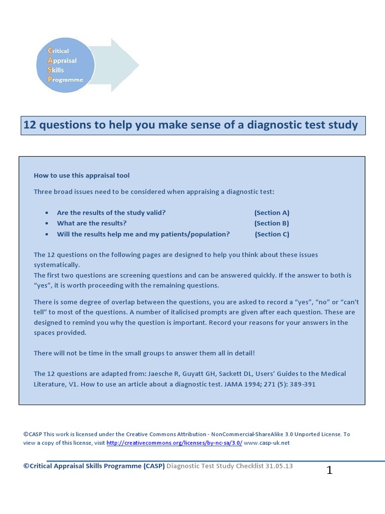CASP Diagnostic Test Checklist 31.05.13 | Medical Diagnosis | Medicine