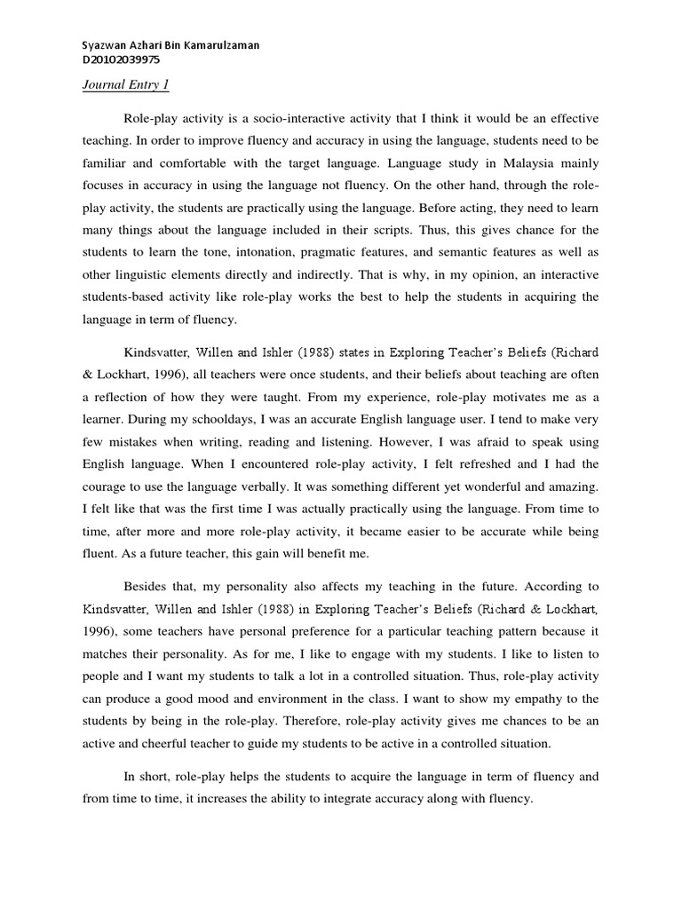 Personal journal entry example picture