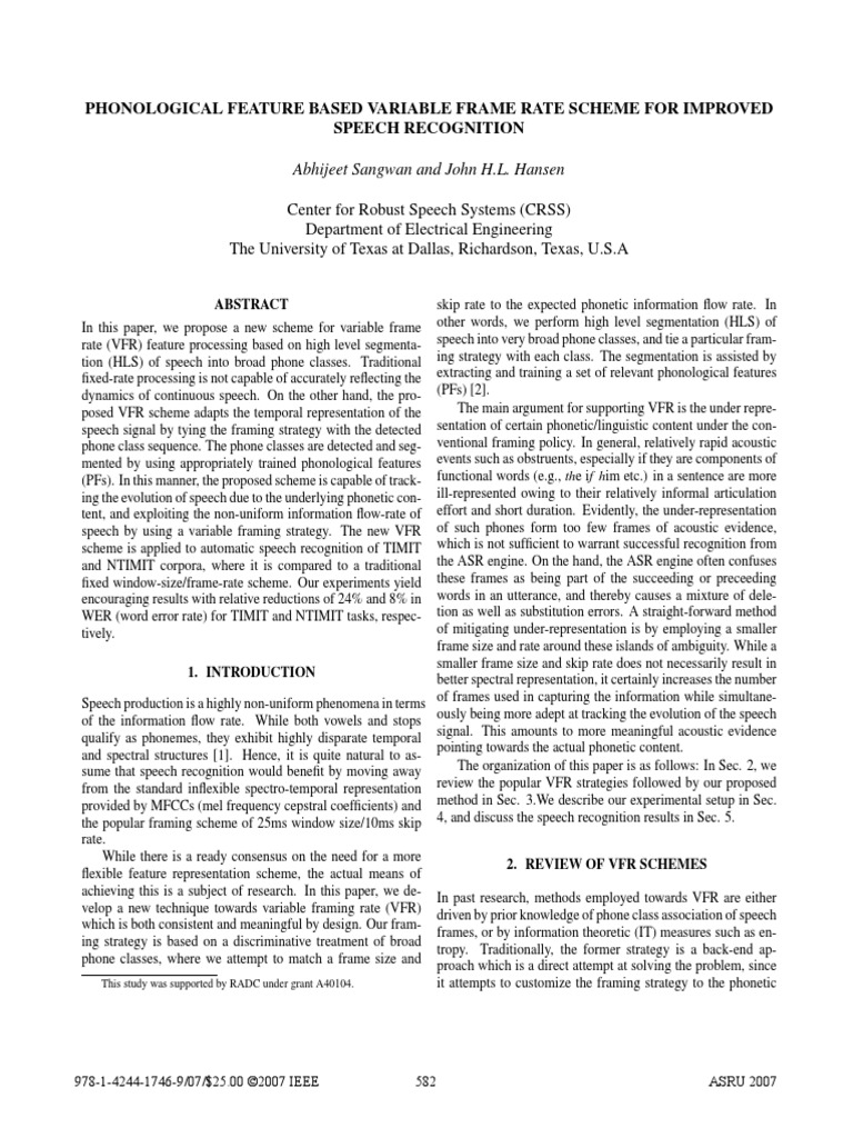 Phonological Feature Based Variable Frame Rate Scheme For Improved ...