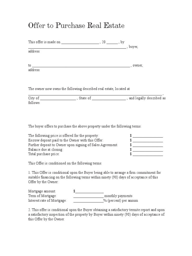 Offer To Purchase Real Estate | PDF