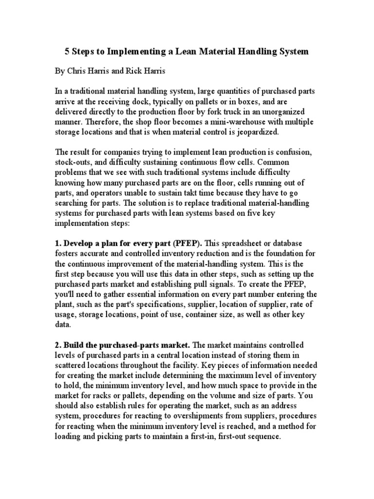 Lean Material Handling Implementation Steps | PDF | Lean Manufacturing ...