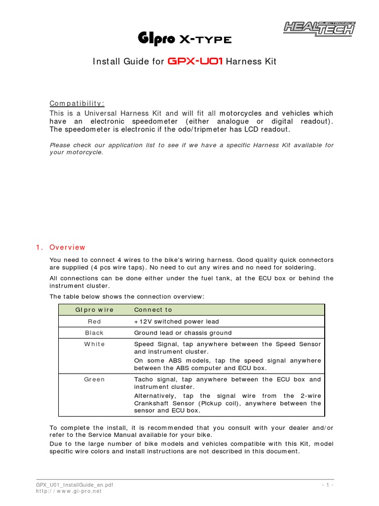 GPX U01 InstallGuide en | PDF | Ignition System | Electrical Connector