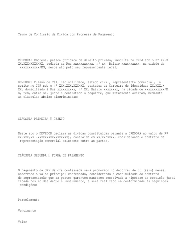 Termo de Confissão de Dívida Com Promessa de Pagamento  PDF  Direito