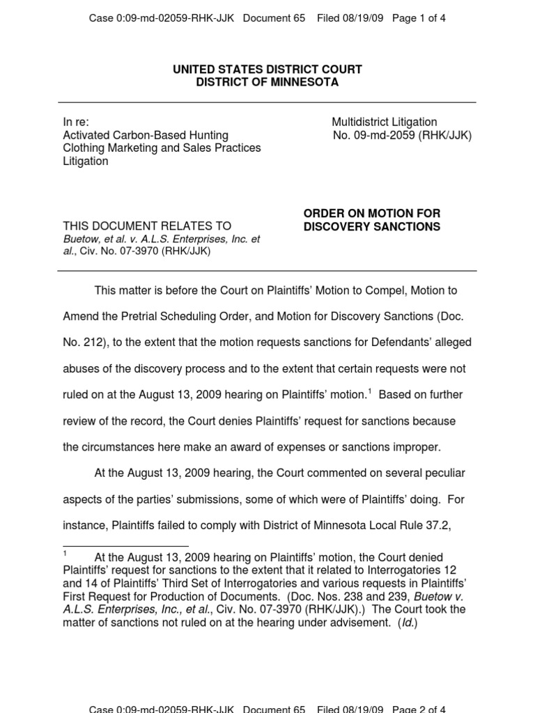 Order On Motion for Discovery Sanctions Discovery (Law) Lawsuit