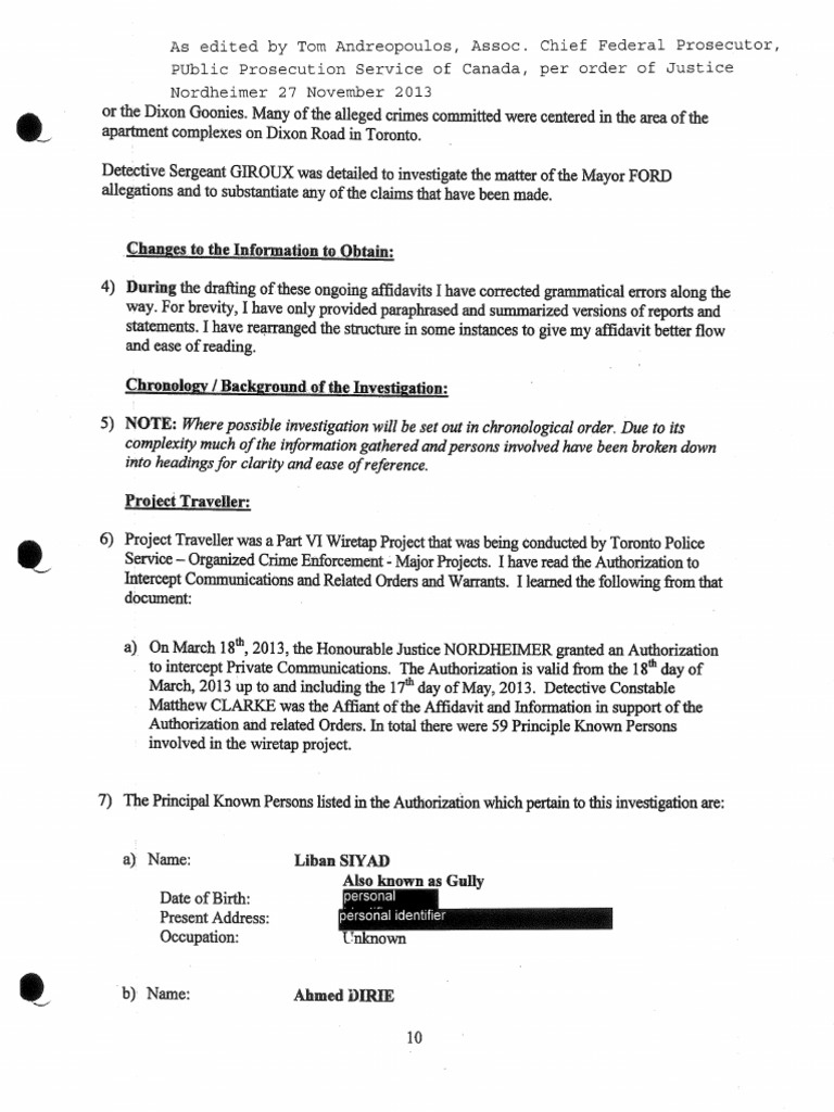 Unredacted Wiretap Rob Ford Court Documents | PDF