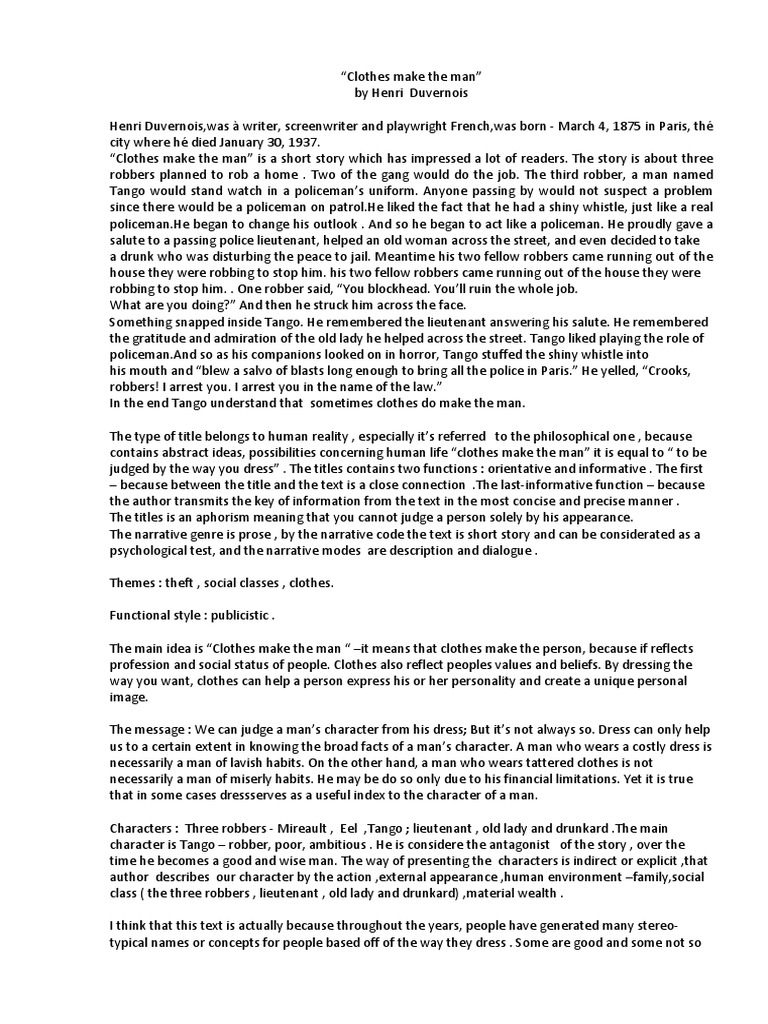 Clothes Make the Man Narrative Clothing