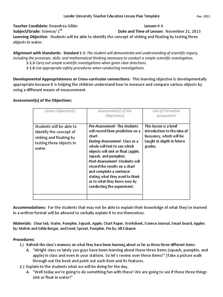 Sink Or Float Lesson Pdf Scientific Method Educational Assessment