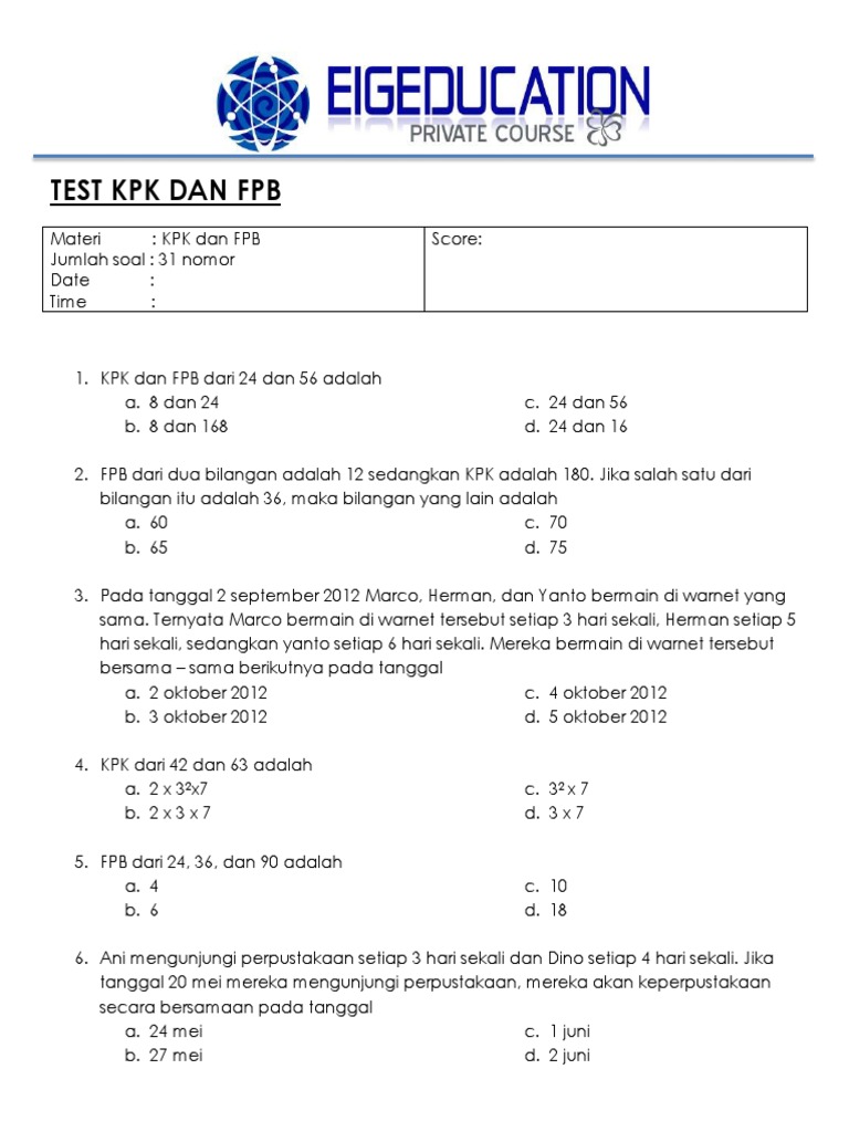 Test KPK Dan FPB | PDF