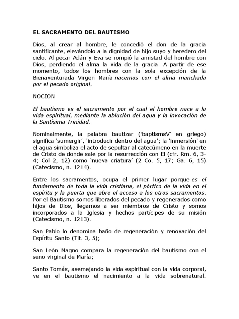 El Sacramento del Bautismo: Fundamentos | PDF | Padrino | Bautismo