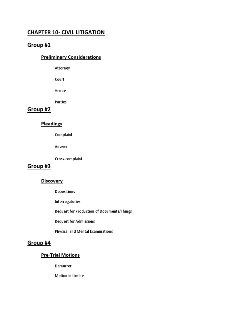 Chapter 10-Civil Litigation Group #1: Preliminary Considerations | PDF ...
