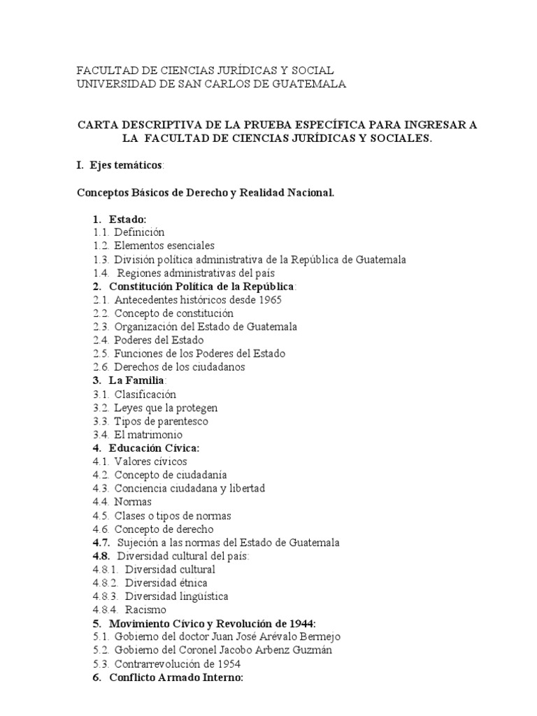 Folleto para La Prueba Específica: Derecho, USAC | PDF | Guatemala | Estado  (política)