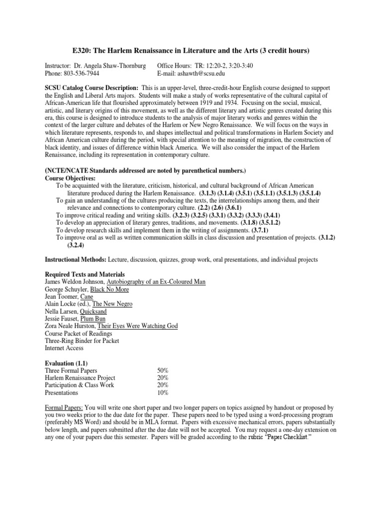 Harlem Renaissance Literature Course | PDF | Harlem Renaissance ...