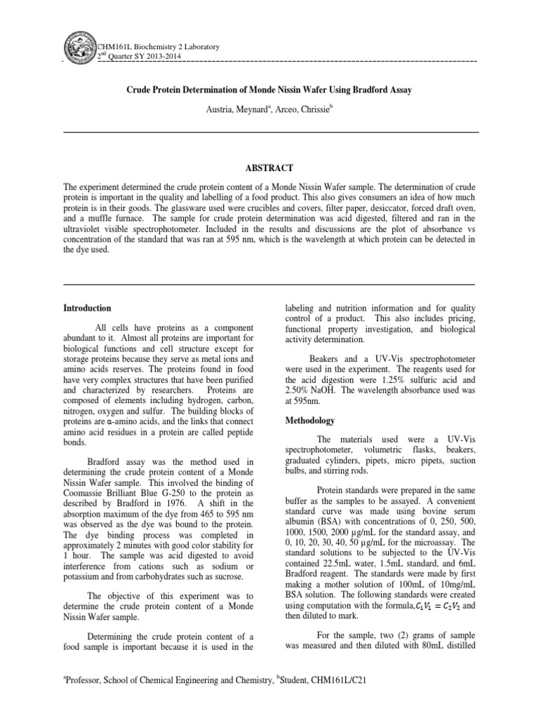 Bradford Assay PDF UltravioletVisible Spectroscopy Proteins
