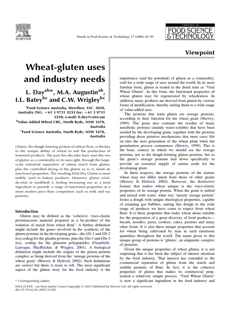 WheatGluten Uses and Industry Needs PDF Gluten Soybean