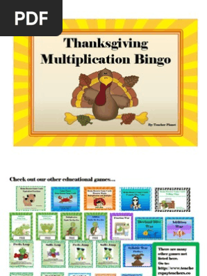 Thanksgiving Multiplication Bingo