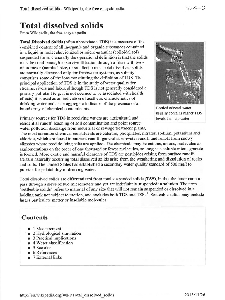 Total Dissolved Solids Wikipedia | PDF | Fresh Water | Pollution