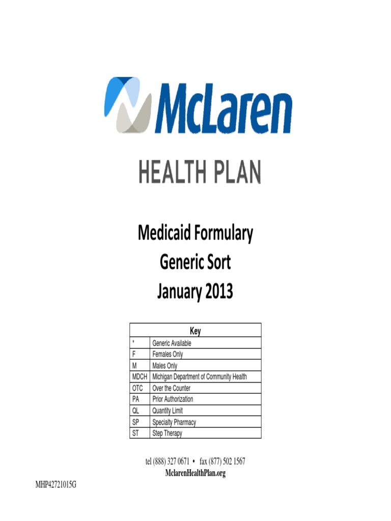 Positive Listing Generic MedicaidMcLaren Health PlanHMO Fentanyl