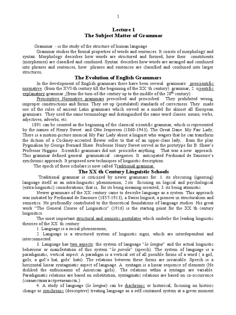 Overview of Grammar and Linguistic Evolution | PDF | Word | Morphology ...