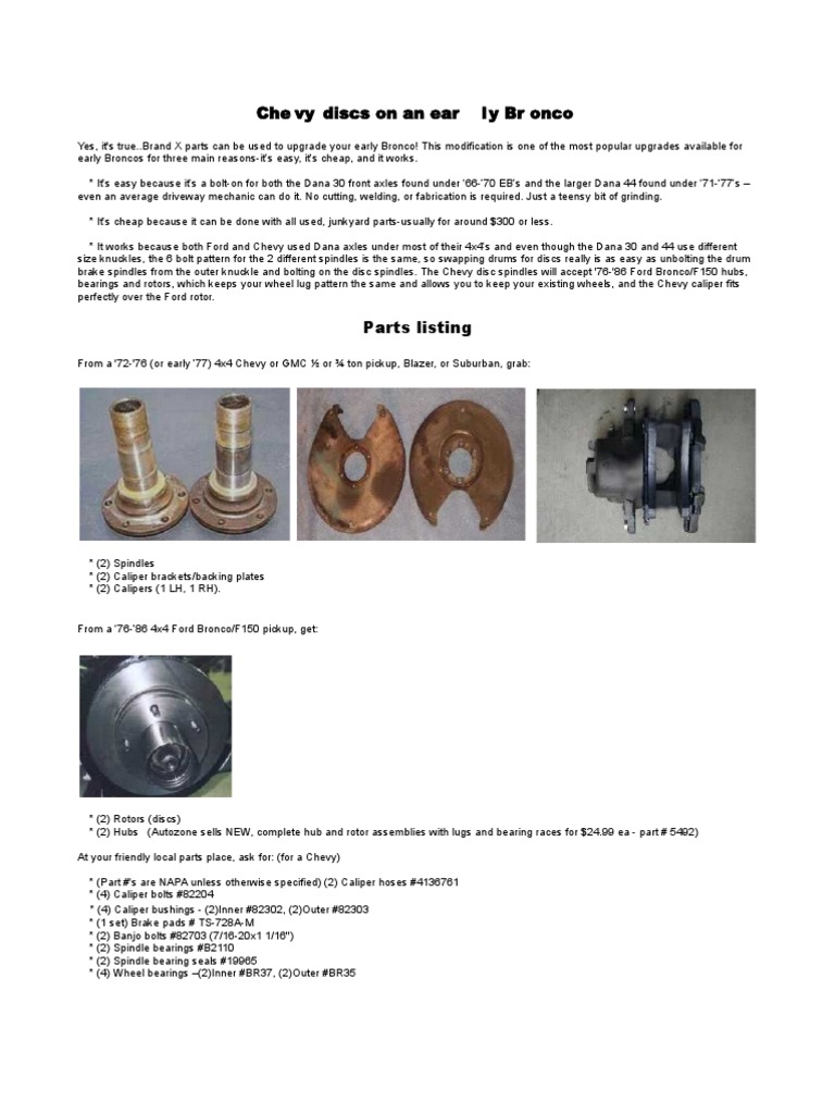 Early Bronco Disc Brake Conversion PDF Nut (Hardware) Axle