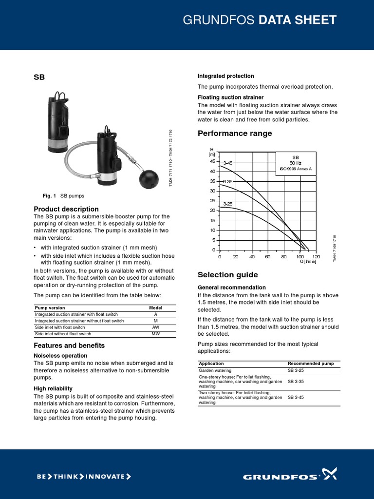 Grundfos Data Sheet: Integrated Protection | PDF | Stainless Steel | Pump