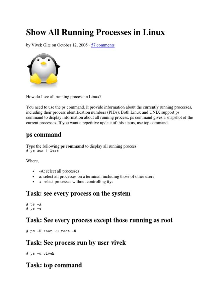 Show All Running Processes in Linux Ps Command PDF Superuser Command Line Interface