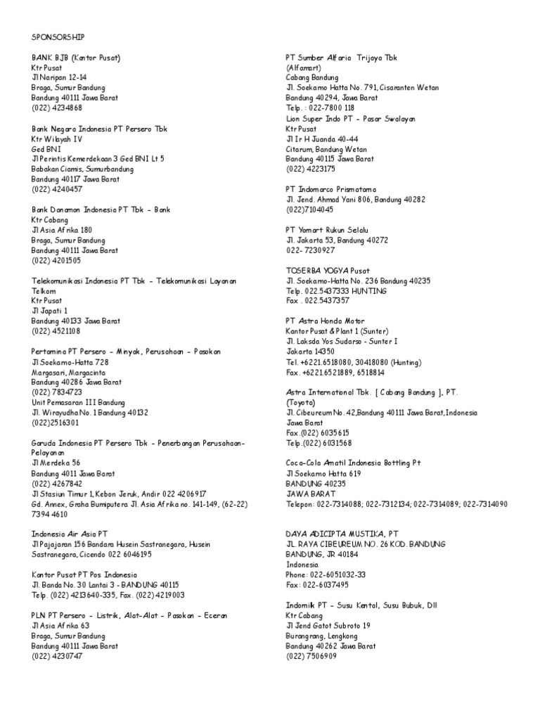 Daftar Sponsor Dan Media Partner Perusahaan