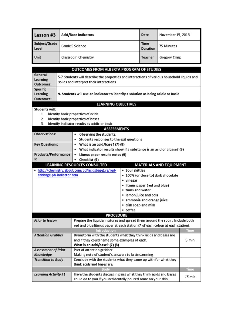 Acids and Bases Lesson Plan PDF Acid Taste