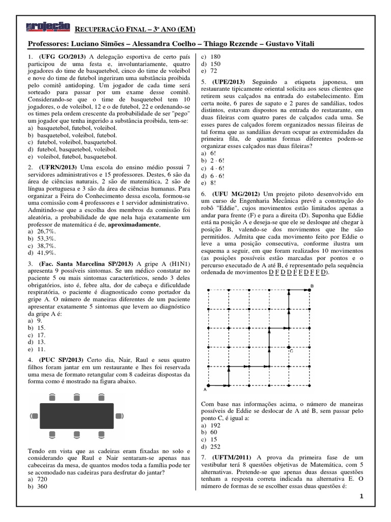 Lista de Exercícios - Matemática - 3º Ano - Ensino Médio | PDF ...