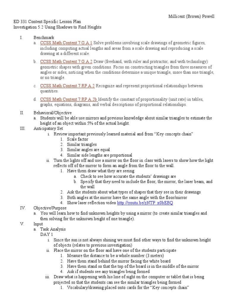 5 2 Mirrors Lesson Plan PDF Mirror Triangle