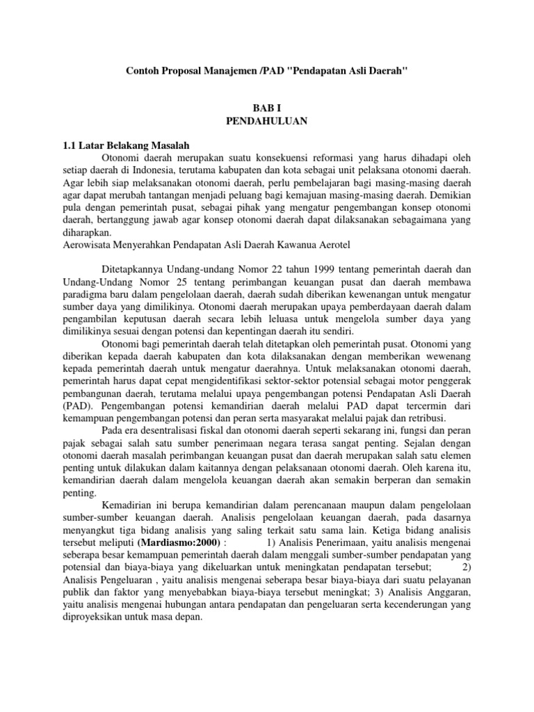 Contoh Proposal Manajemen PAD Aceh PDF