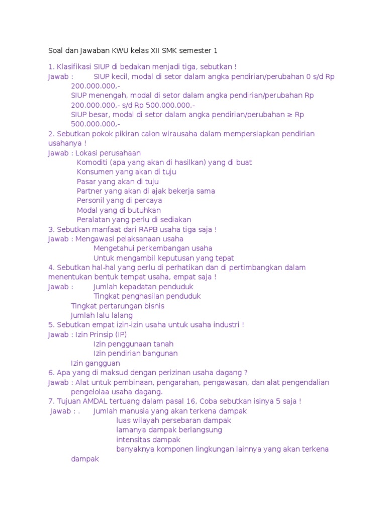 Soal Kewirausahaan Sma Kelas Xii Dan Jawabannya - Soal Tuntas