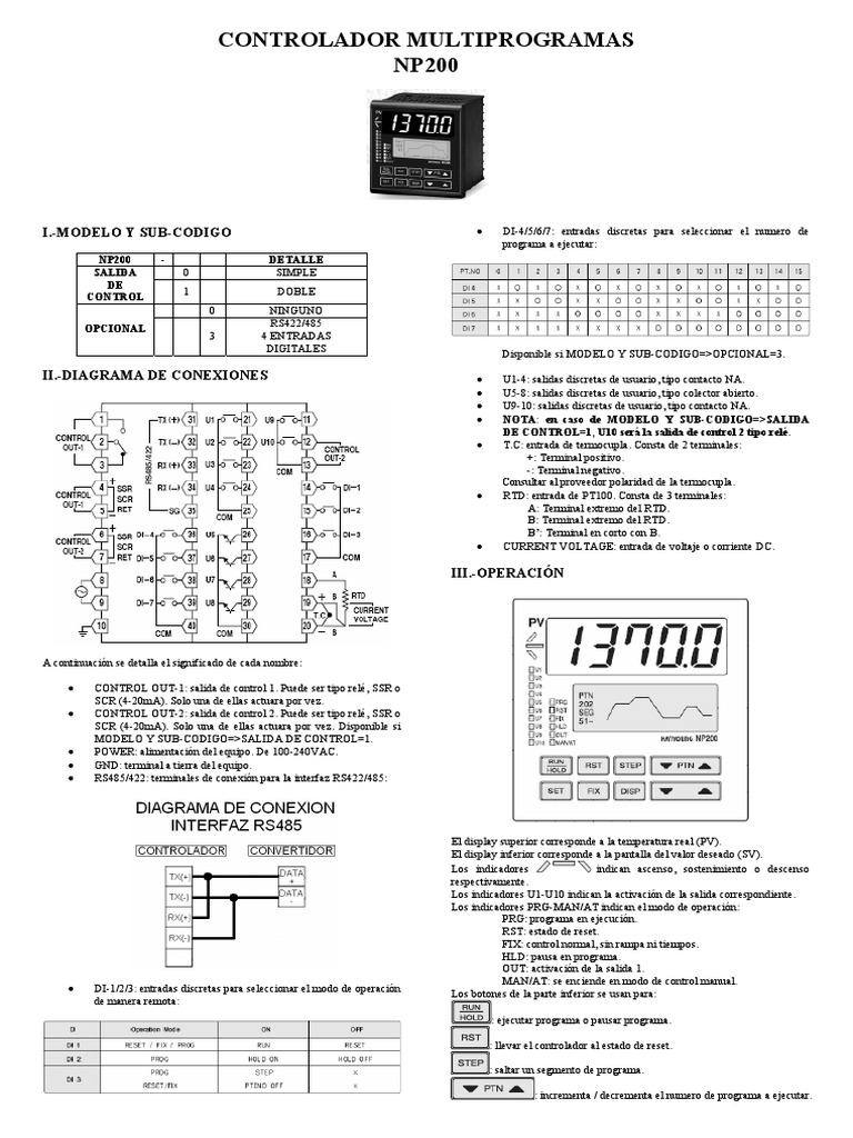 Controlador NP200: Configuración y Operación | PDF | Par termoeléctrico ...