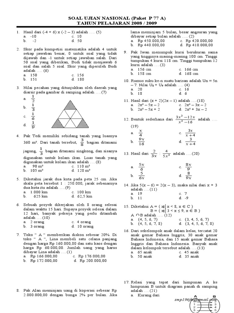  SOAL  LATIHAN  UJIAN  NASIONAL  smp 