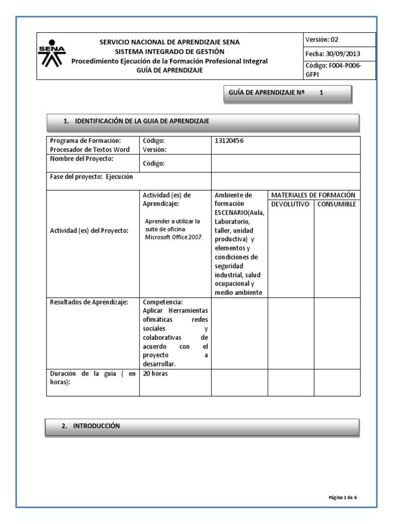 Guia de Aprendizaje Word | PDF | Microsoft Word | Microsoft