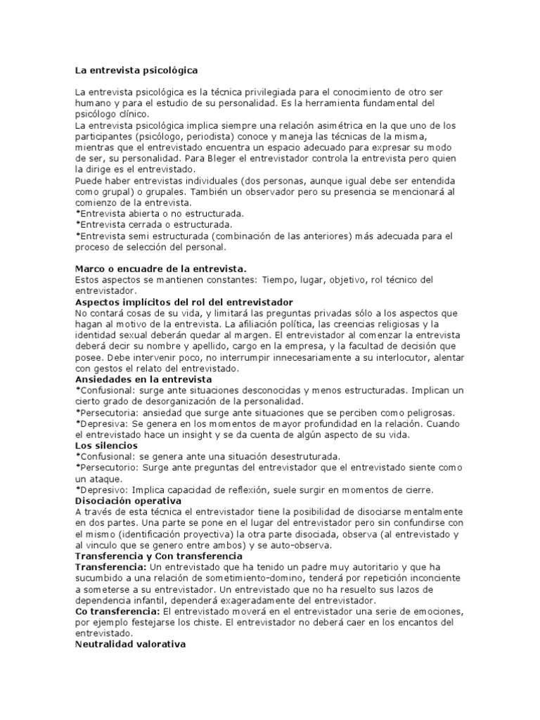 La entrevista psicológica Comportamiento Ansiedad