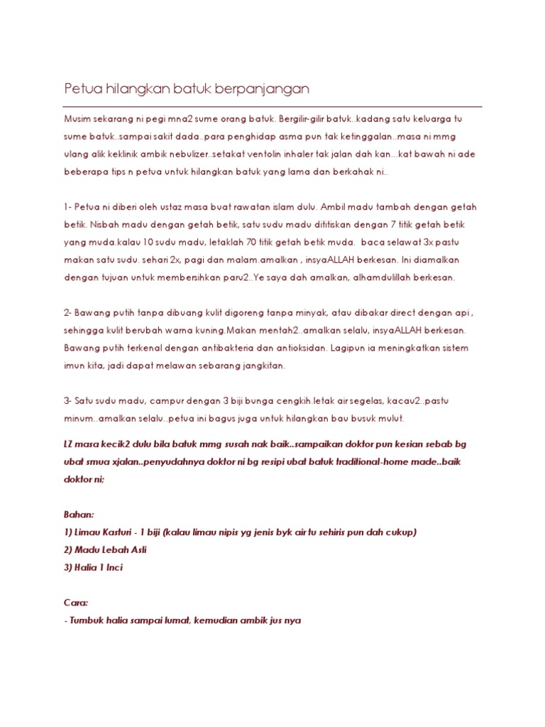 Petua Hilangkan Batuk Berpanjangan  PDF