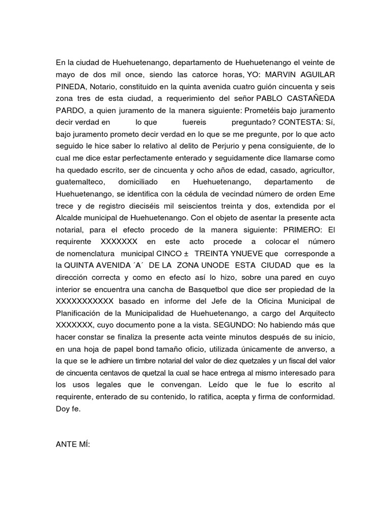 Acta Notarial de Presencia PDF