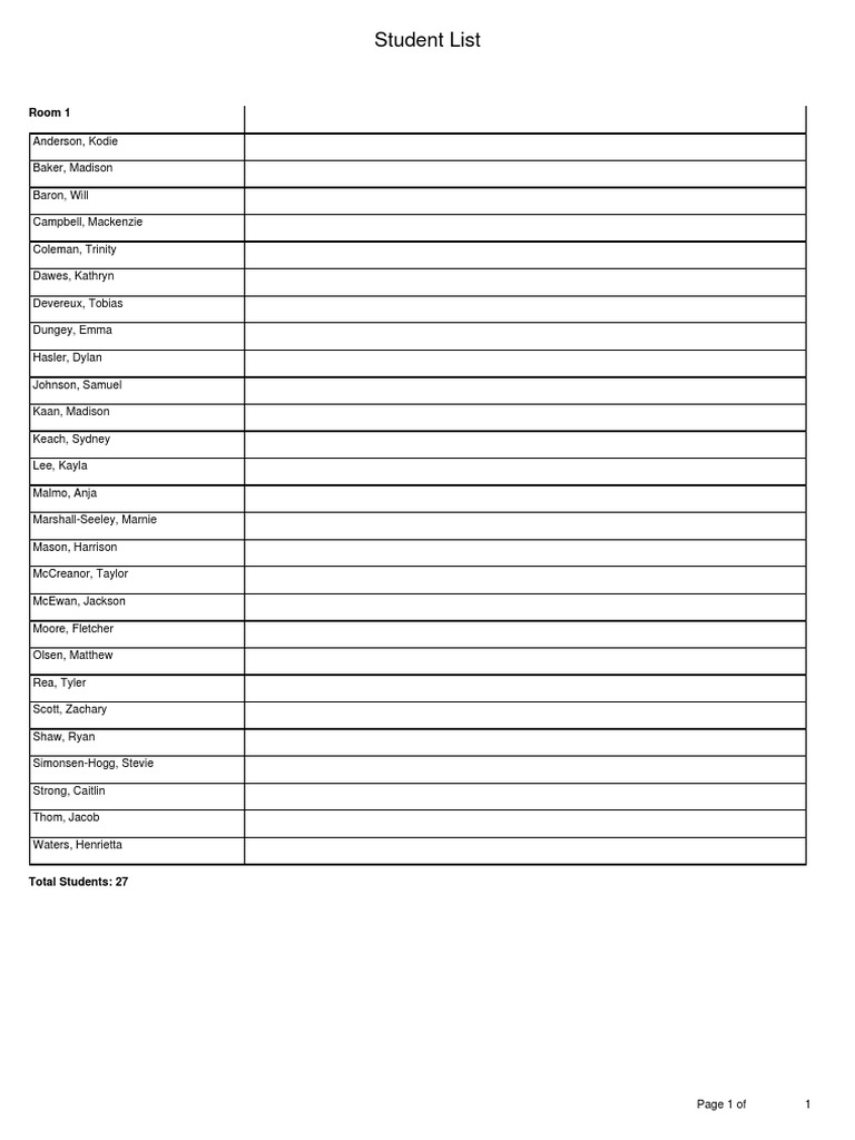 Comprehensive Student List by Room | PDF