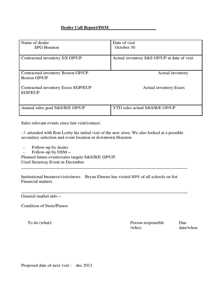 Dealer Call Report for SPG Houston | PDF | Business Economics | Business