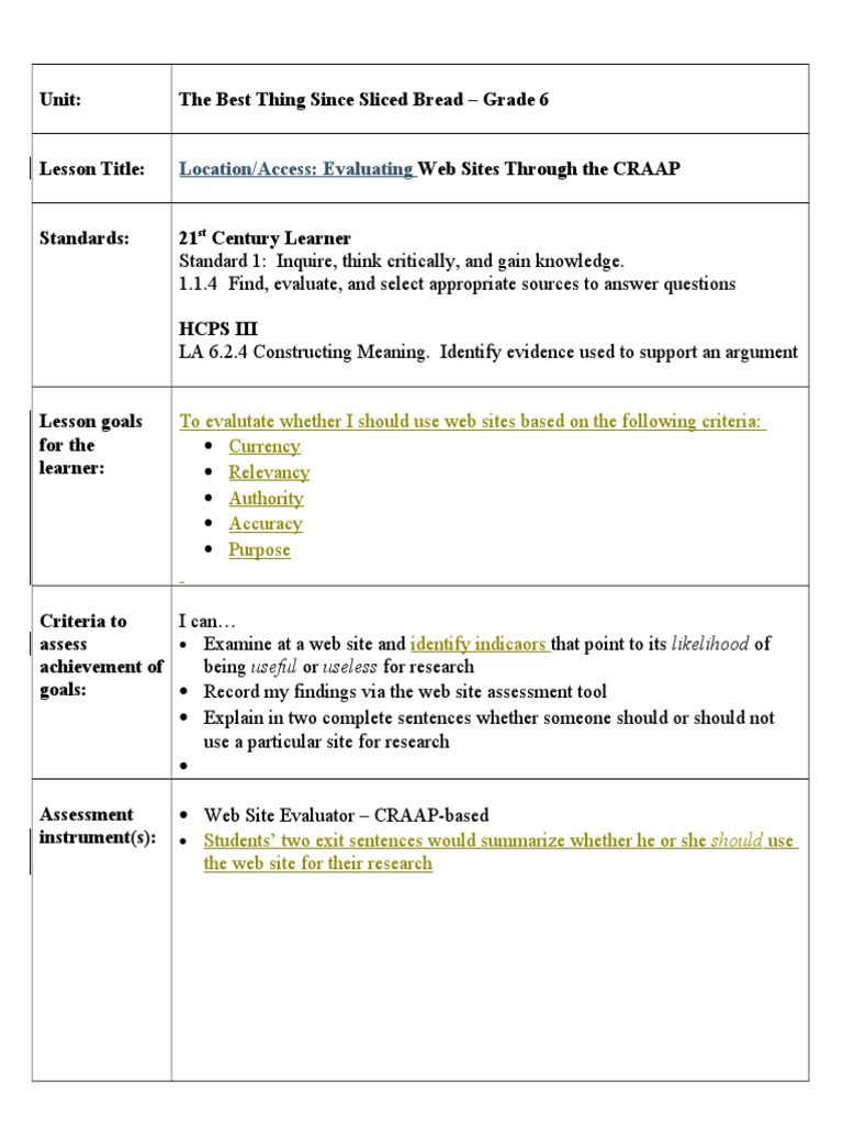 Evaluating Websites with CRAAP Criteria | PDF | Internet | Further ...