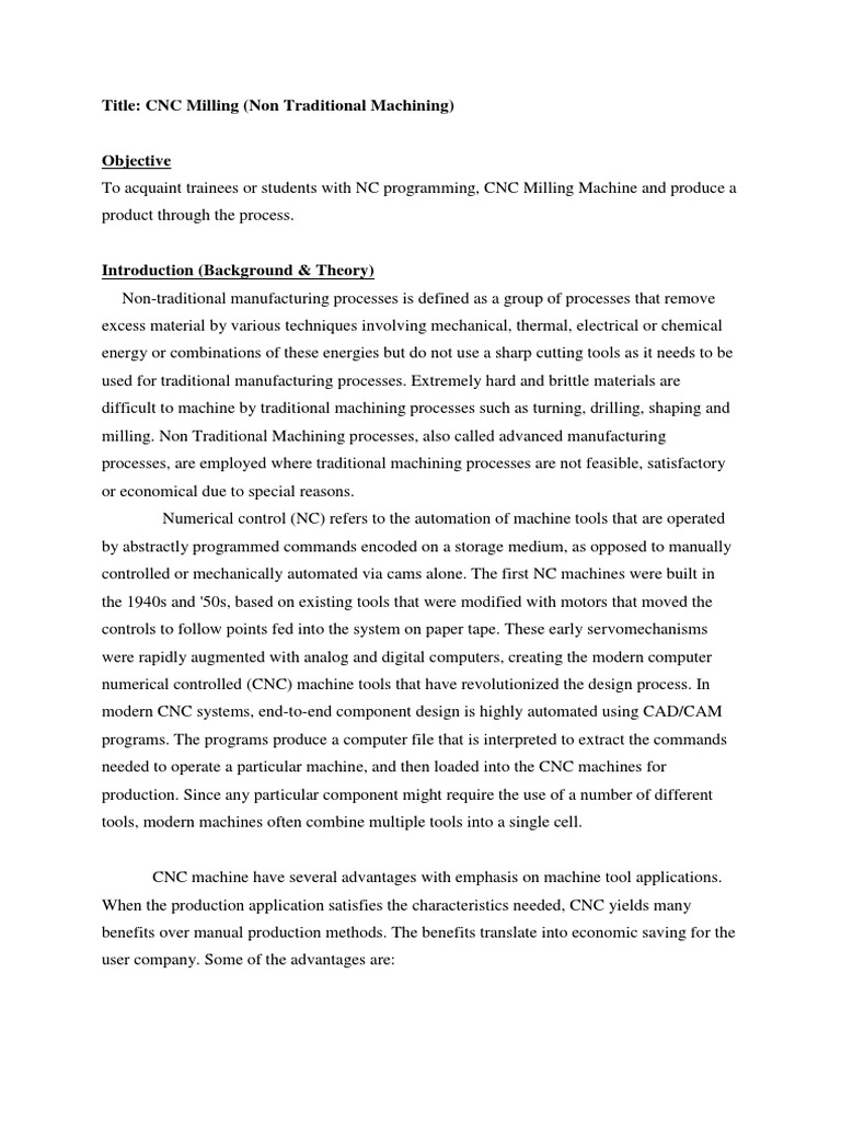 CNC Milling Lab Report Numerical Control Machines