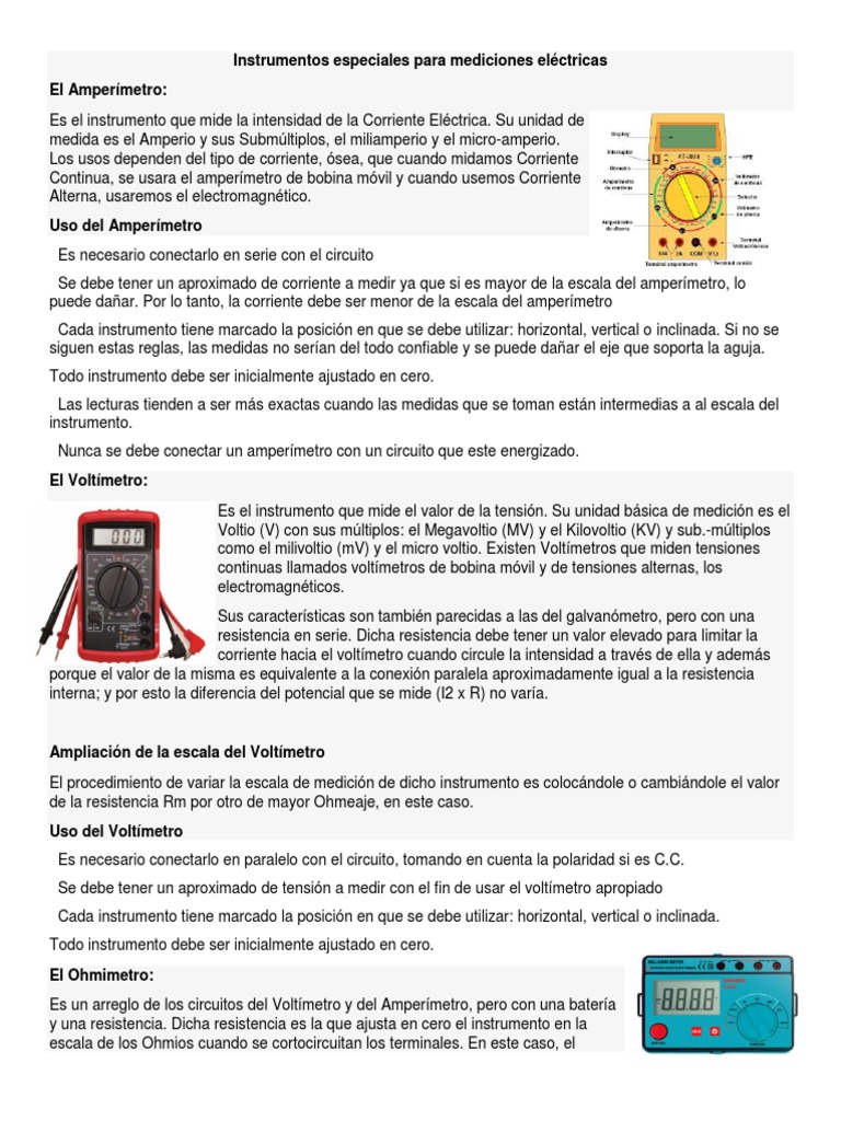 Instrumentos Especiales para Mediciones Eléctricas | PDF | Corriente  eléctrica | Resistencia Eléctrica y Conductancia