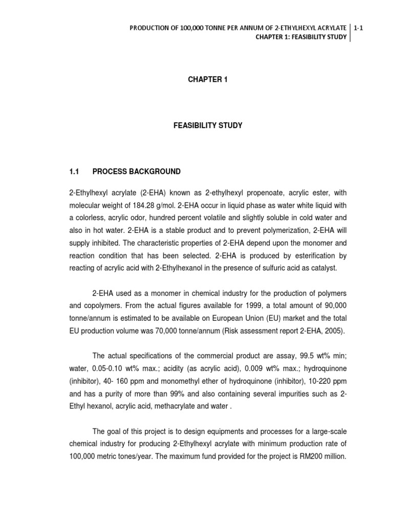Chapter 1 Feasibility Study Pdf Distillation Ester