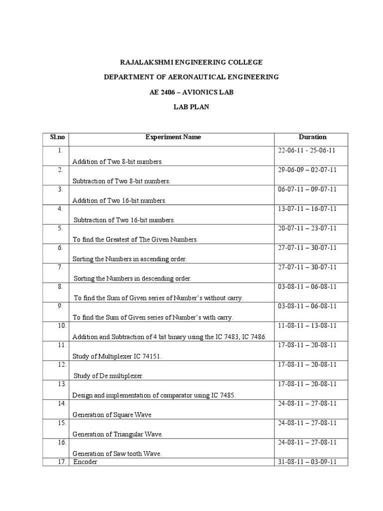 Rajalakshmi Avionics Lab Plan | PDF