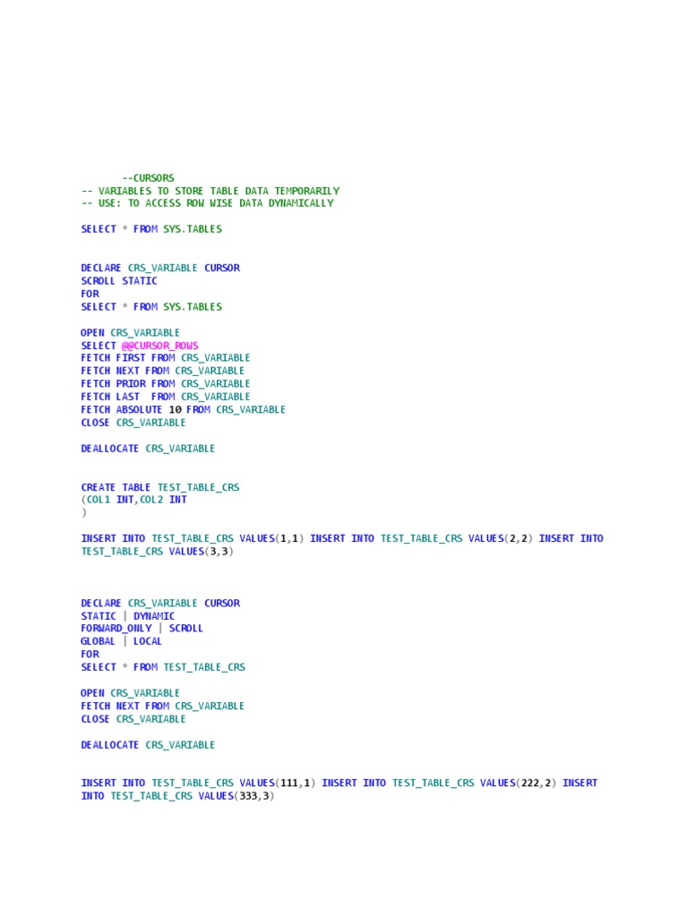 SQL Cursor Usage for Table Data Retrieval | PDF