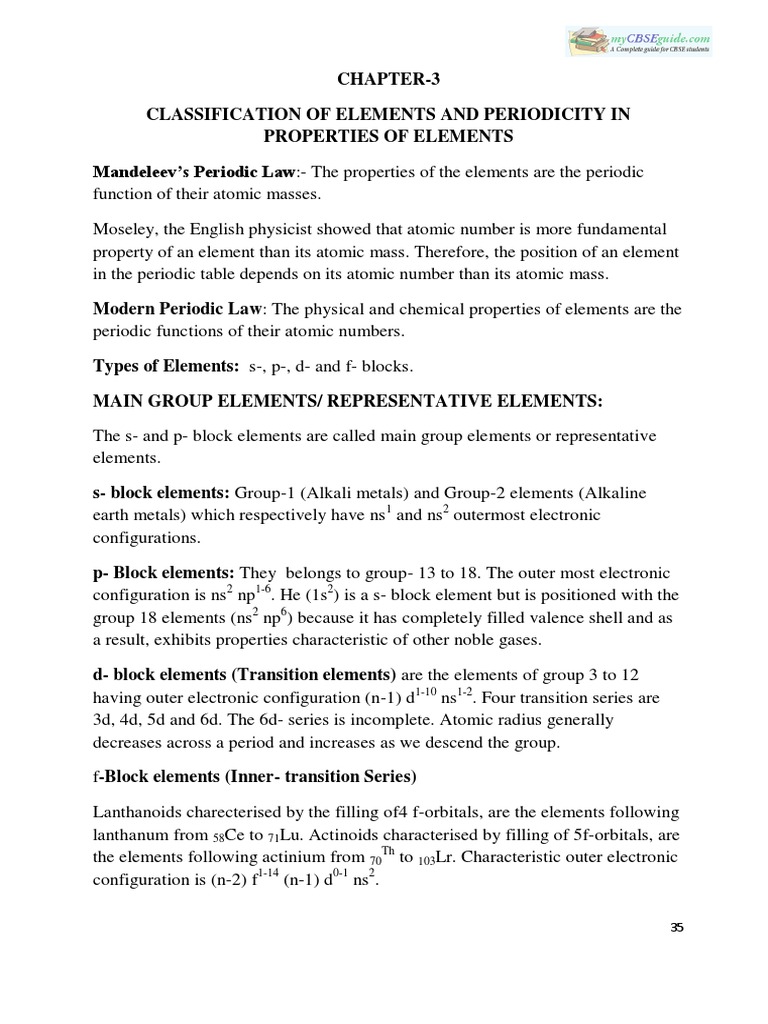 11 Chemistry Notes ch03 Classification of Elements PDF | PDF
