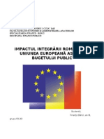 Referat Finante Publice Nr. 54IMPACTUL INTEGRĂRII ROMÂNIEI ÎN UNIUNEA EUROPEANĂ ASUPRA BUGETULUI PUBLIC