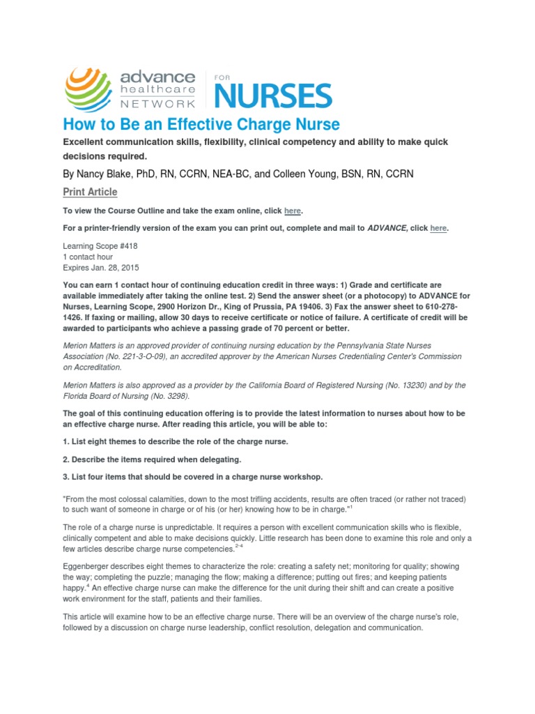 Effective Charge Nurse Leadership Skills | PDF | Leadership | Nursing