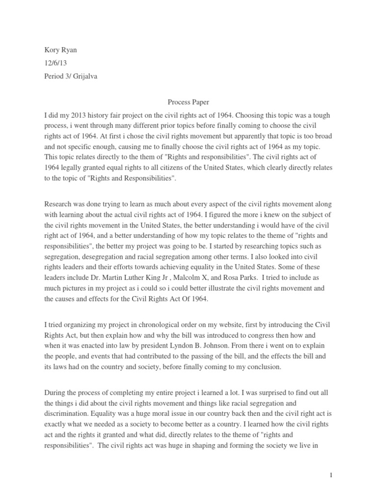 Process Paper | PDF | African American Civil Rights Movement (1954–1968 ...